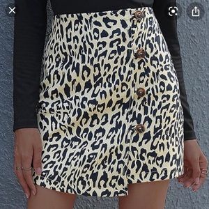 Leopard Print Button Up A-Line Skirt